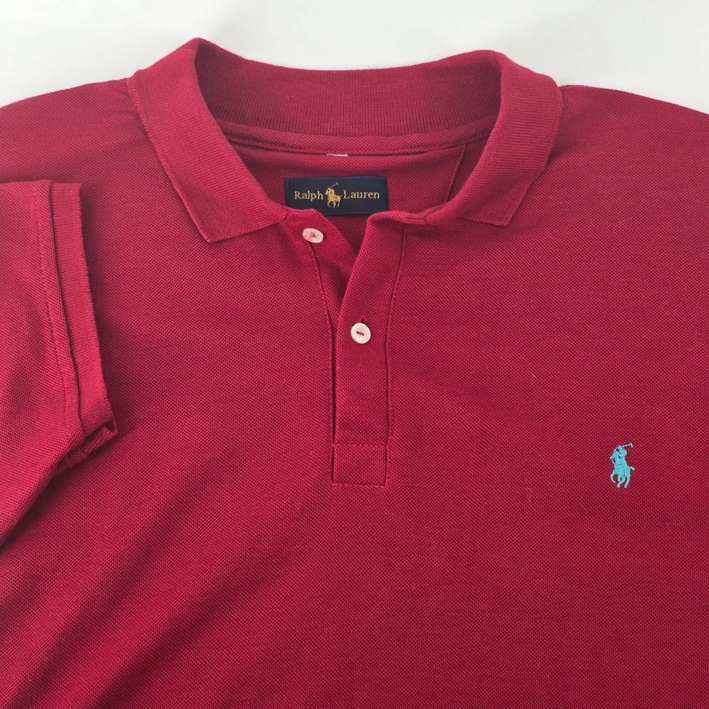 Ralph Lauren Polo Shirt Mens XL Burgundy Short Sleeve Pique Cotton Blue Pony